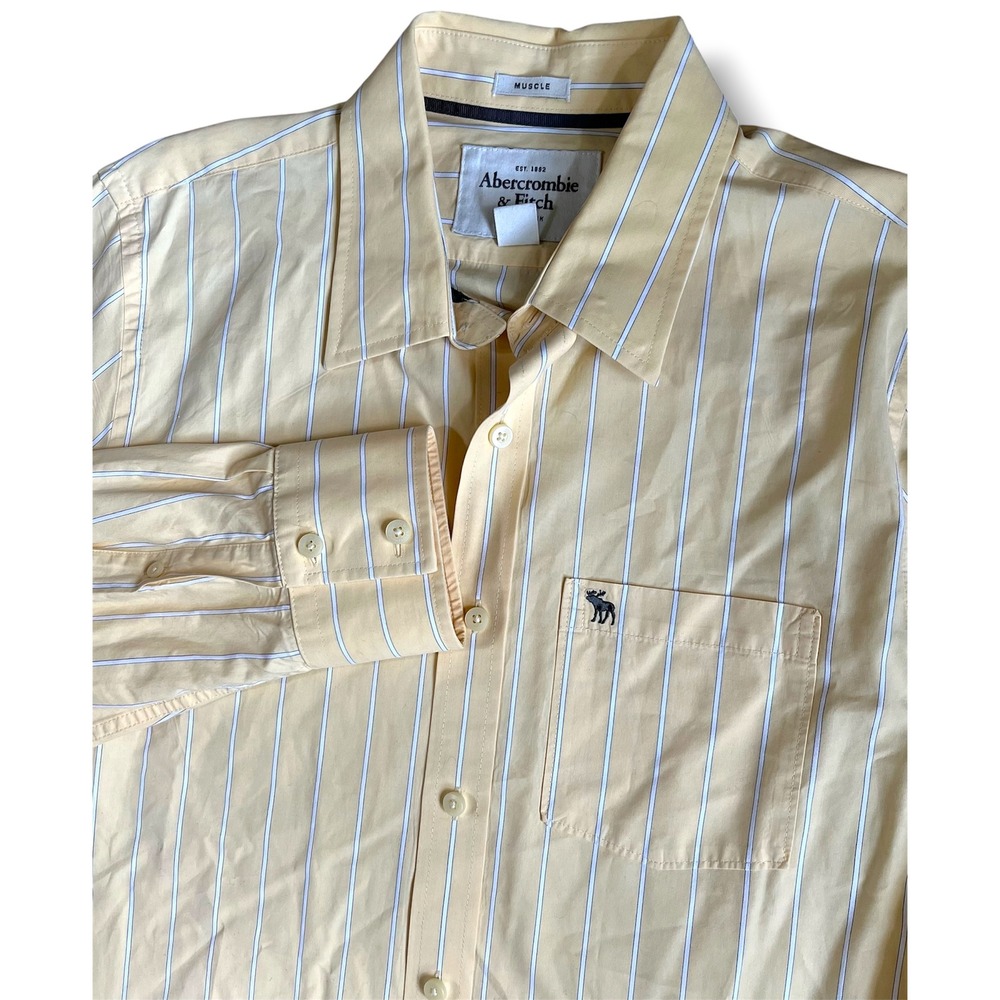 Abercrombie & Fitch Mens XL Muscle Fit Striped Button Down Shirt Yellow